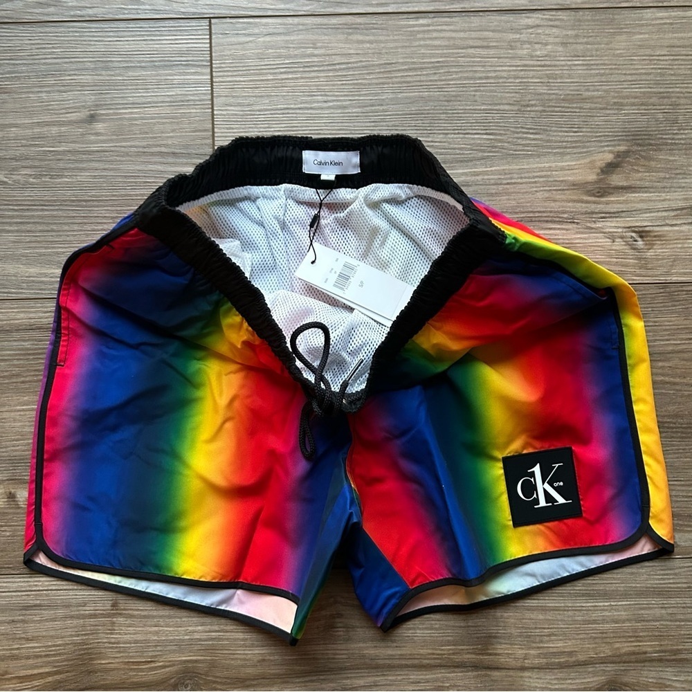 Calvin Klein | Festival Swim Shorts in Silver Cloud Aluminum Rainbow (Small) - Picture 5 of 8